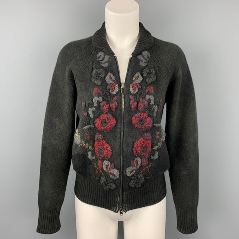 AVANT TOI Talla XS Cárdigan de lana merino / cachemira bordado desgastado en negro y gris