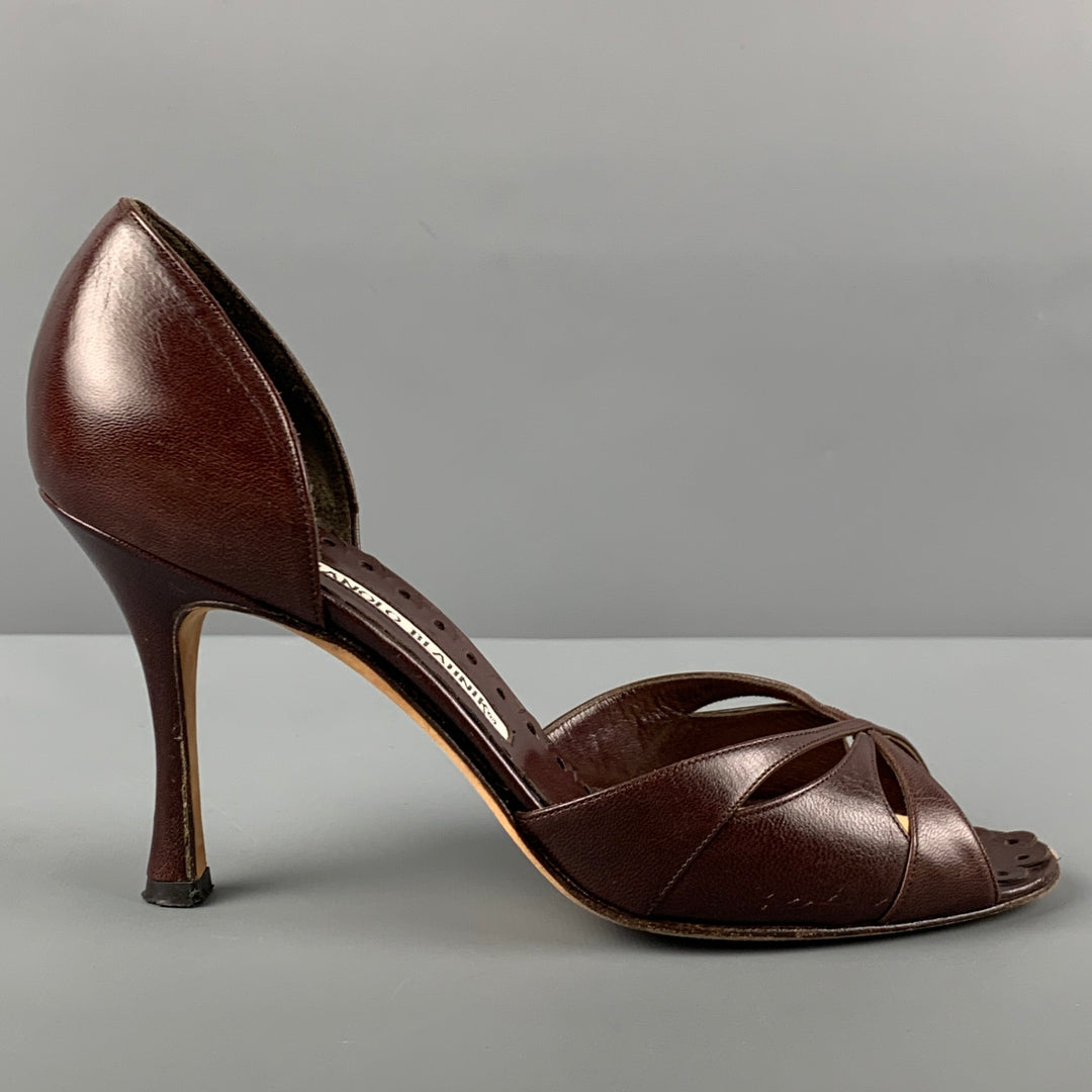 MANOLO BLAHNIK Size 7 Brown Leather D'Orsay Pumps