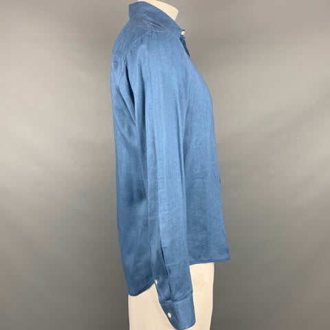 SANDRO Size XL Blue Linen Button Up Classic Fit Shirt