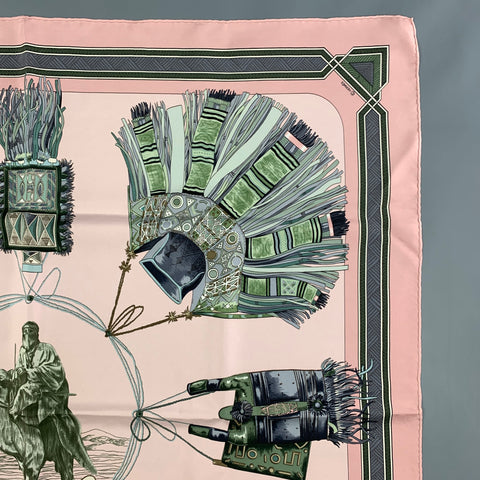 HERMES Pink Black Silk Cuirs Du Desert Scarf