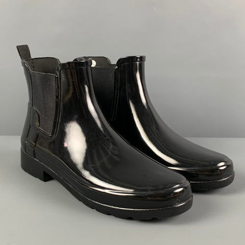 HUNTER Botines de goma negros brillantes talla 7