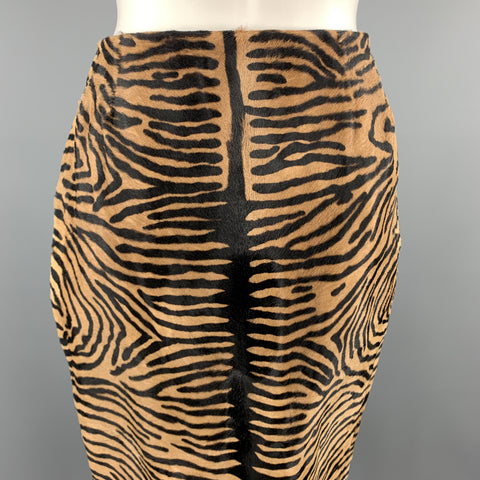 BILL BLASS Size 8 Tan Animal Print Pony Hair Leather Pencil Skirt