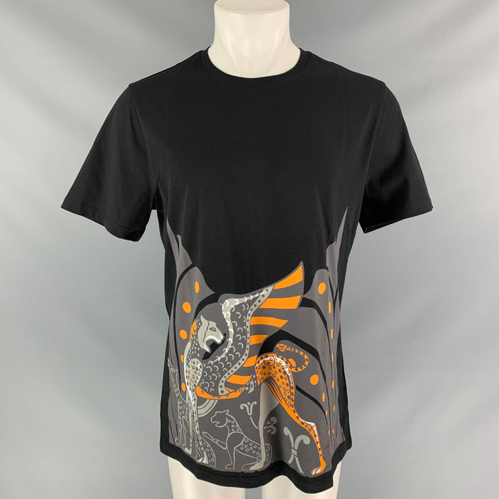 VERSACE COLLECTION Size XL Black , Grey & Orange Graphic Cotton Short Sleeve Shirt