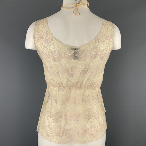 CHANEL Size 10 Beige Lace Glitter Ice Cream Martini Cruise 2004 Top