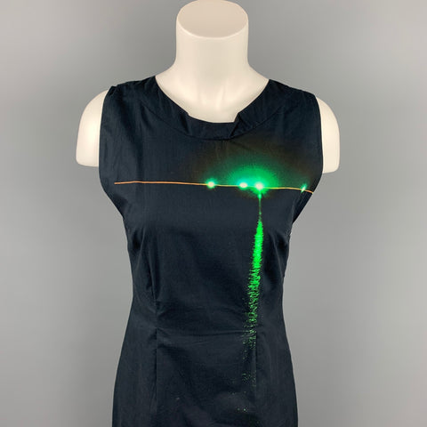 DRIES VAN NOTEN Taille 6 Robe droite en coton popeline noire et verte