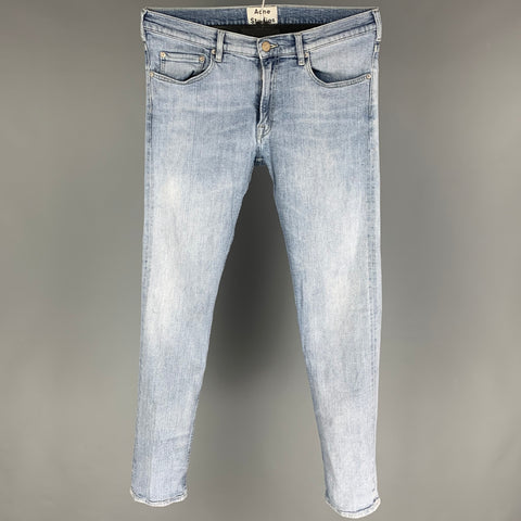 ACNE STUDIOS Size 33 Light Blue Contrast Stitch Cotton Jeans