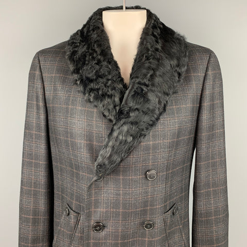 Z ZEGNA Size 42 Charcoal Plaid Wool Double Breasted Coat