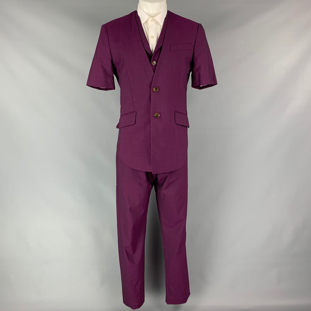 VIVIENNE WESTWOOD MAN Taille 38 Costume 3 pièces en laine violette à manches courtes coupe régulière