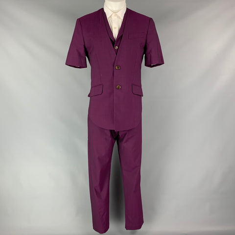 VIVIENNE WESTWOOD MAN Size 38 Purple Wool Short Sleeve Regular Fit 3 Piece Suit