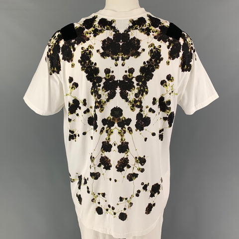 GIVENCHY SS 15 Size L White Black Floral Cotton Crew-Neck T-shirt