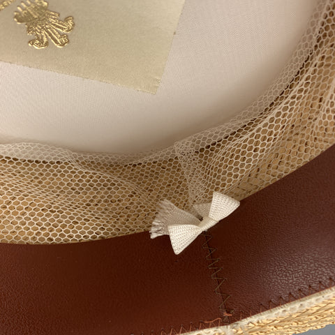 HERBERT JOHNSON Size 7 1/8 Straw Woven Red & Navy Grosgrain Boater Hat
