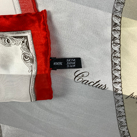GIANFRANCO FERRE White Red Green Botanical Floral Silk Overszied Scarf