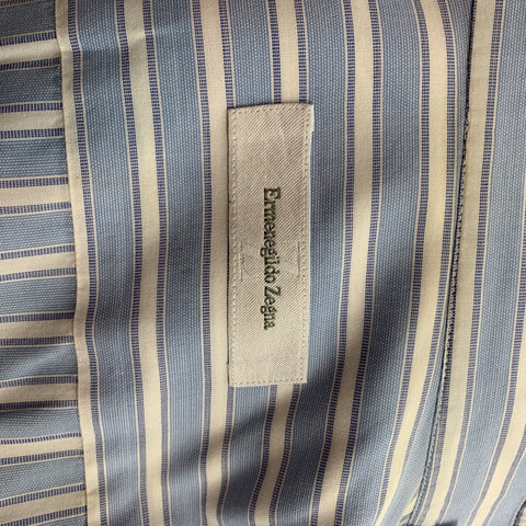 ERMENEGILDO ZEGNA Size XL Light Blue & White Stripe Cotton Long Sleeve Shirt