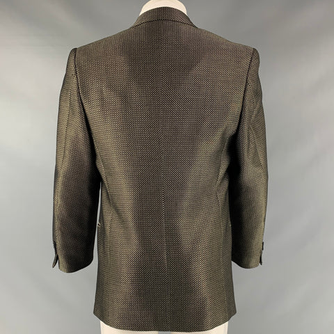 BARCELINO Size 40 Black Gold Jacquard Double Breasted Sport Coat