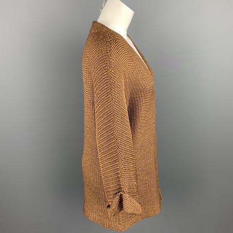 RALPH LAUREN Cárdigan con frente abierto de seda texturizada de punto color cobre talla S