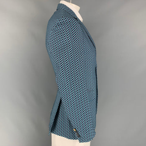 BRIAN DALES Size 42 Black & Blue Geometric Cotton Blend Sport Coat
