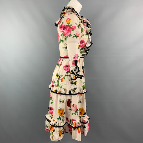 GUCCI Size 2 Beige Floral Cotton Ruffle Pussy Bow Cocktail Dress