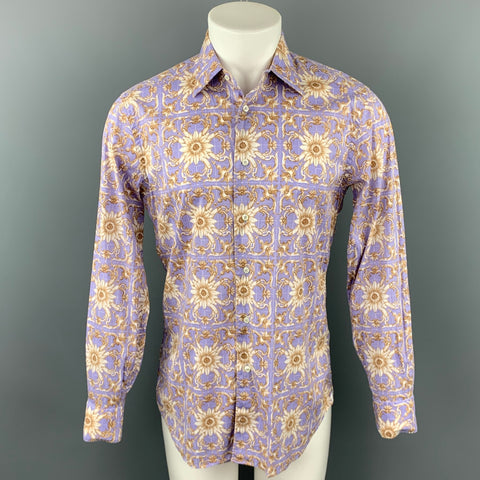 CALIBAN Size M Lavender Print Cotton Button Up Long Sleeve Shirt