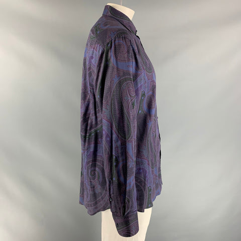 ETRO Size XXL Purple Paisley Cotton Button Up  Long Sleeve Shirt