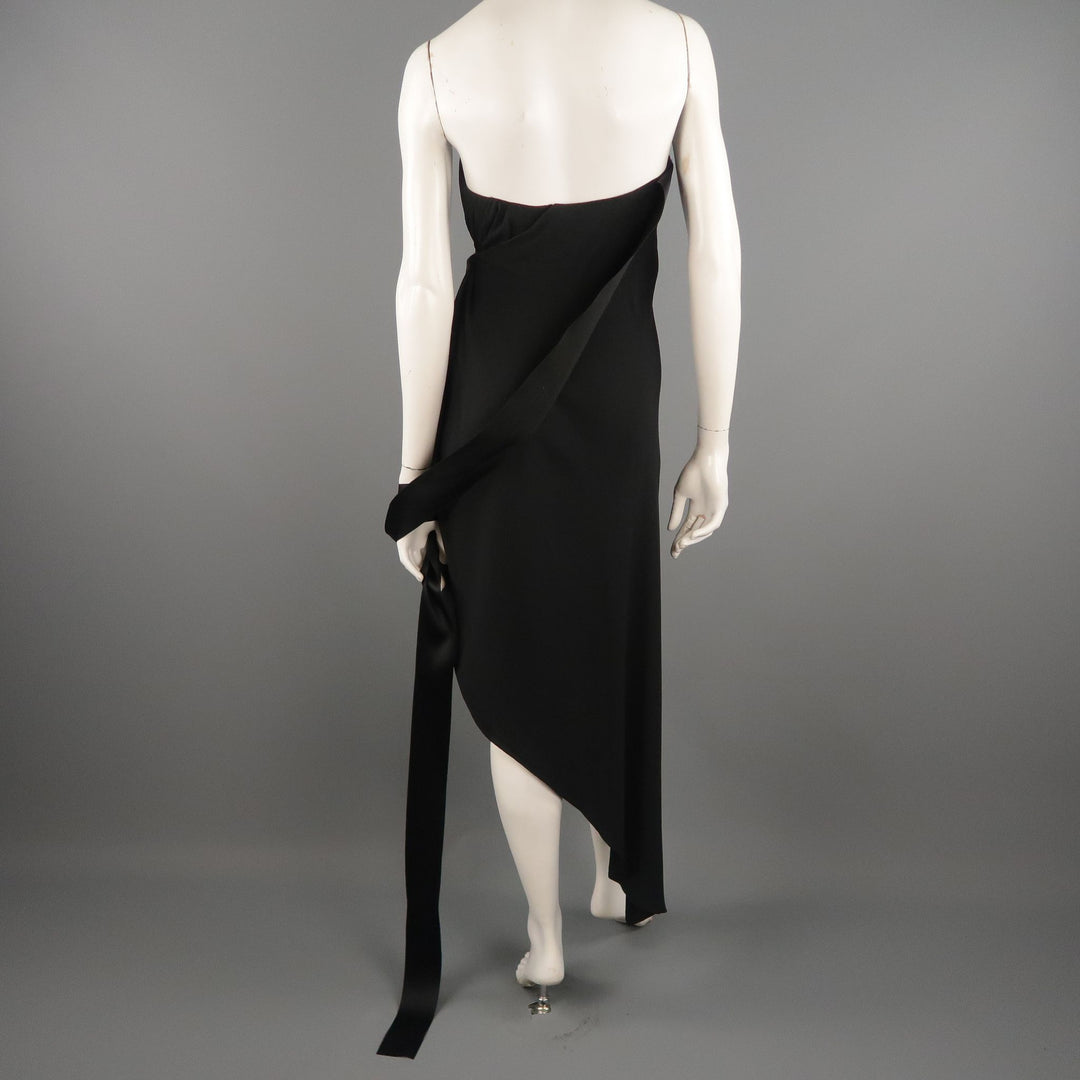 Vintage CHANEL Spring 1991 Size 6 / FR 38  Black Silk Bustier Ribbon Cocktail Dress