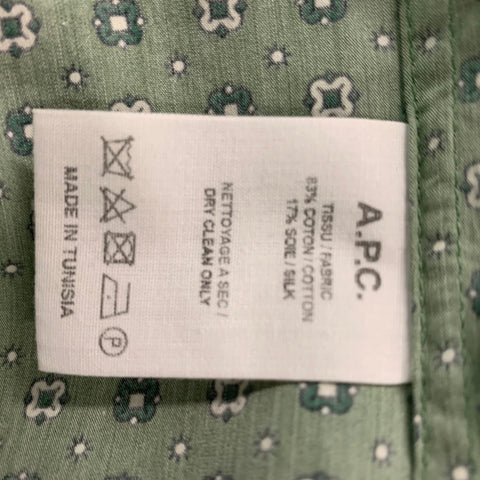A.P.C. Size L Green Geometric Cotton &  Silk Short Sleeve Shirt