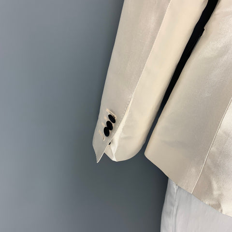 DOLCE & GABBANA Size 44 Regular Beige Black Silk Blend Sport Coat