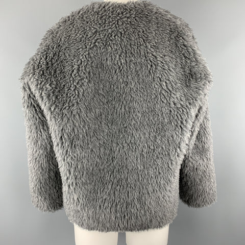 TOUJOURS Size S Gray Alpaca Blend Fauc Fur V Neck Jacket