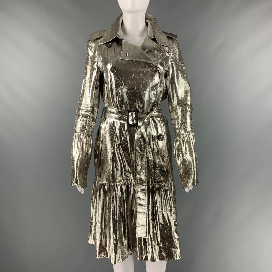 BURBERRY PRORSUM Size S Silver Metallic Trench Coat