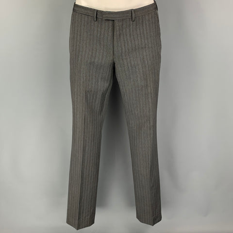 GUCCI Size 40 Grey Blue Stripe Wool Notch Lapel Suit