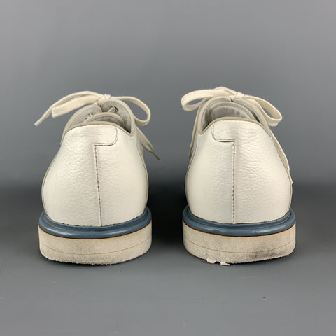 BOTTEGA VENETA Size 12 White & Grey Woven Leather Contrast Trim Lace Up Shoes