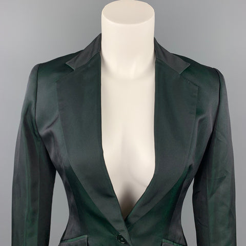 RALPH LAUREN Black Label Taille 4 Blazer en soie / acétate vert foncé et noir