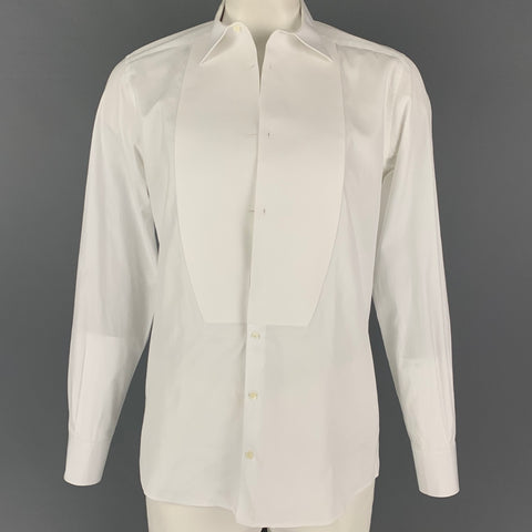 DOLCE & GABBANA Size L White Cotton Tuxedo Long Sleeve Shirt