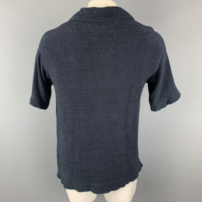 45rpm Size M Navy Textured Terry Cloth Knit Single Button Polo