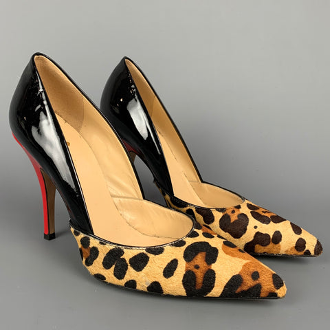 KATE SPADE Talla 6 Zapatos de tacón de pelo de becerro con estampado de leopardo y charol negro