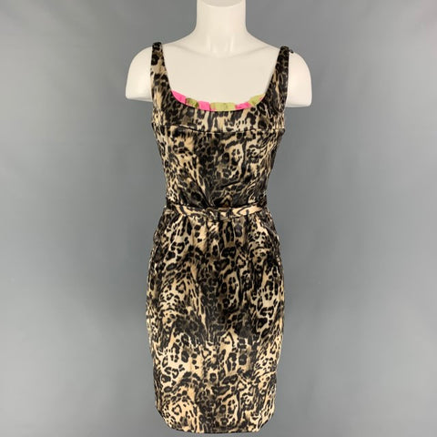 TULEH Talla 6 Vestido sin mangas de mezcla de poliéster con estampado animal beige marrón
