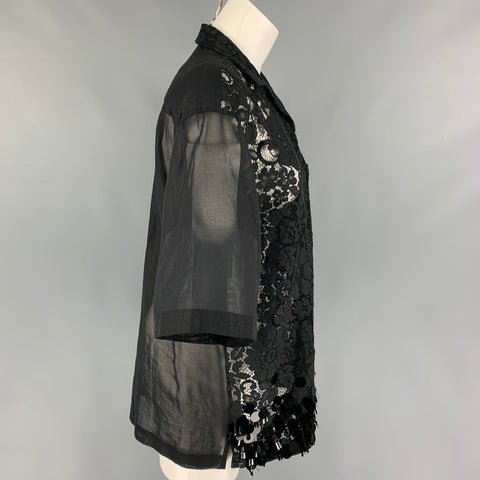 DRIES VAN NOTEN Size S Black Cotton Blend Payettes Short Sleeve Shirt