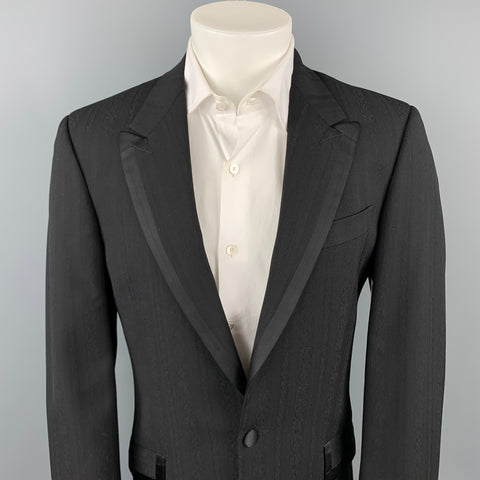 PAUL SMITH Size 38 Black Stripe Viscose Peak Lapel Sport Coat