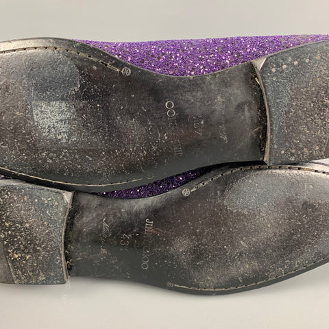 JIMMY CHOO Size 10.5 Purple Black Glitter Leather Slip On Loafers