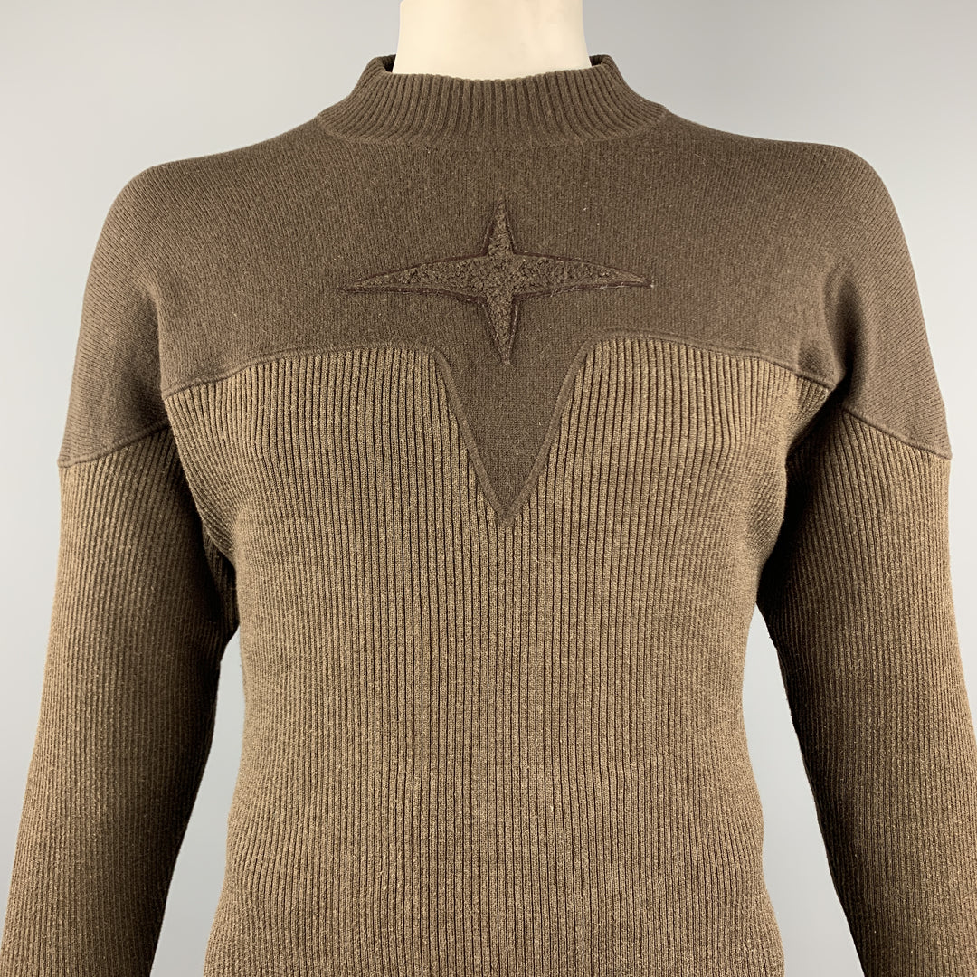ARMAND BASI Taille S Pull en laine mélangée en tricot côtelé marron