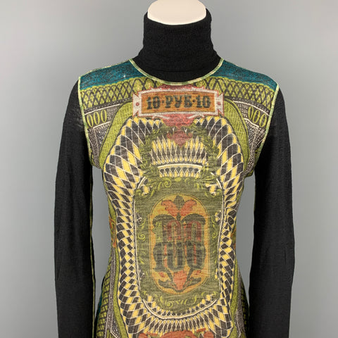 JEAN PAUL GAULTIER x BERGDORF GOODMAN Talla L Jersey de lana con estampado negro y multicolor