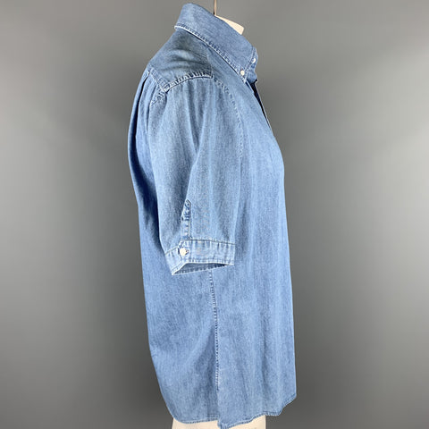 MICHAEL BASTIAN Size L Light Blue Cotton Button Down Short Sleeve Shirt