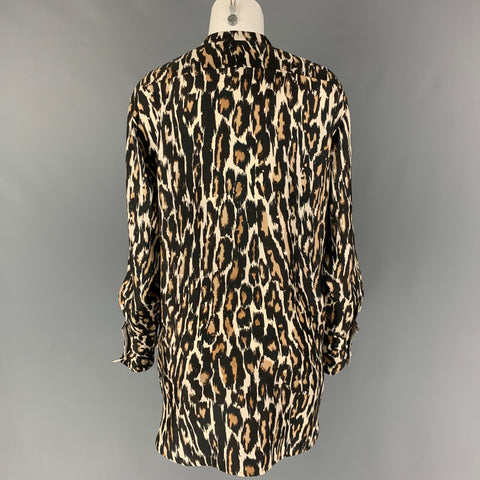 CALVIN KLEIN 205W39NYC Size S Black Brown Silk Leopard Nehru Collar Shirt