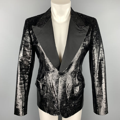 BALLY Size 38 Black Metallic Tinsel Velvet Peak Lapel Blazer