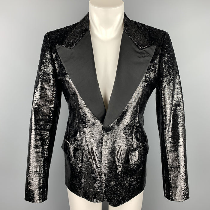 BALLY Size 38 Black Metallic Tinsel Velvet Peak Lapel Blazer
