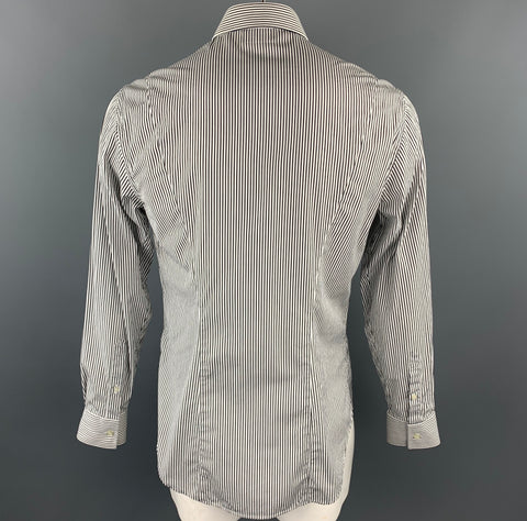 EMPORIO ARMANI Taille L Chemise à manches longues boutonnée en coton à rayures noires et blanches