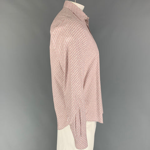LOUIS VUITTON Size L White Red Grey Print Cotton Button Up Long Sleeve Shirt