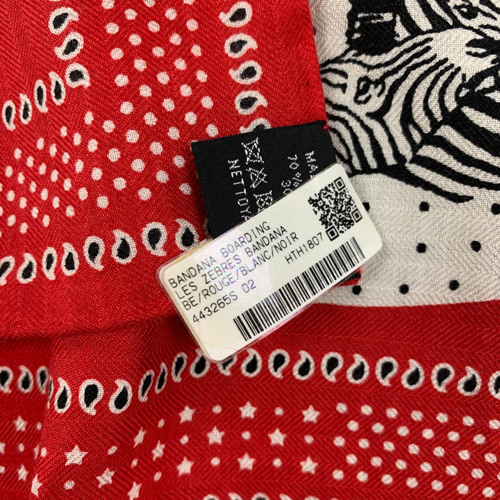 HERMES Les Zebres by Robert Dallet Red Black White Cashmere Silk Bandana Scarf