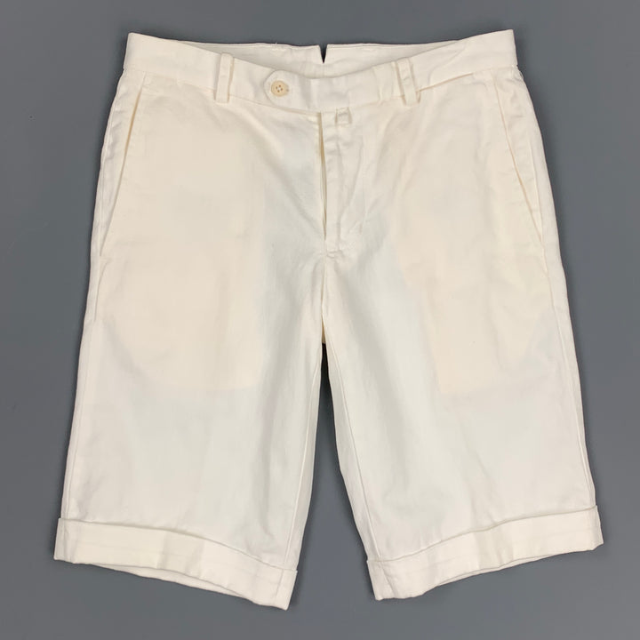 BISHITTO Taille 29 Short blanc en coton/lin avec braguette zippée