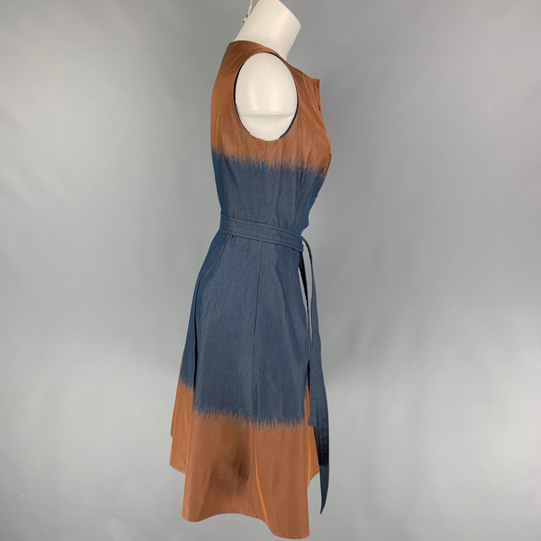 CAROLINA HERRERA Size 8 Navy Brown Cotton Blend Ombre Sleeveless Dress