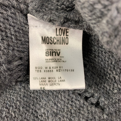 LOVE MOSCHINO Taille 8 Gilet ouvert en laine tricotée gris foncé sur le devant